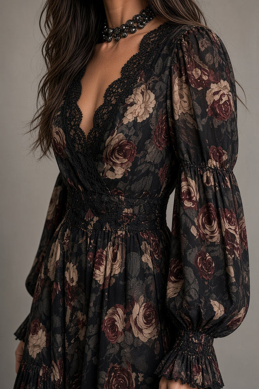 Hélène | Robe Vintage Fleurie à Détails en Dentelle