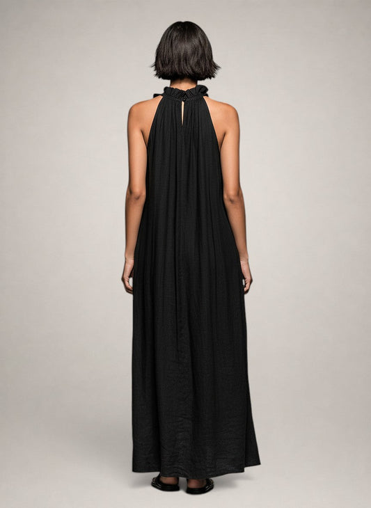 Léonore | Robe Maxi en Lin, Sans Manches, Volants