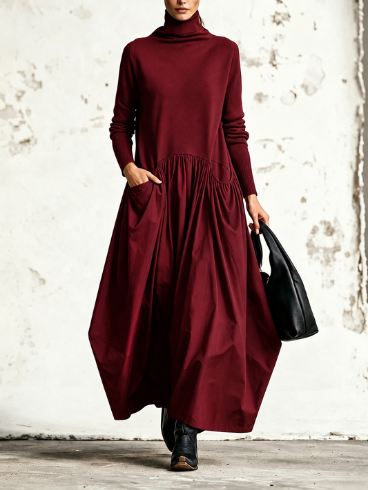 Ayméline - Robe Maxi Oversize à Col Montant et Poches