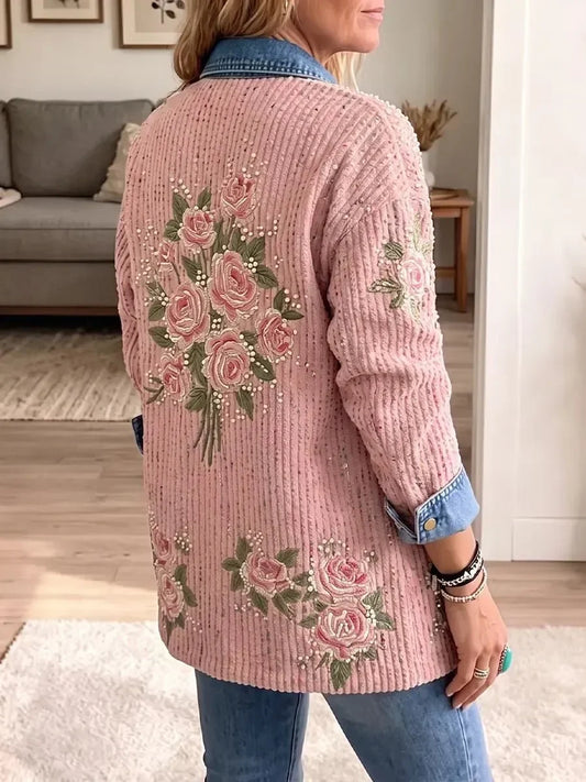 Ariane | Blazer en Jean Vintage Élégant Patchwork Color-Block Rose