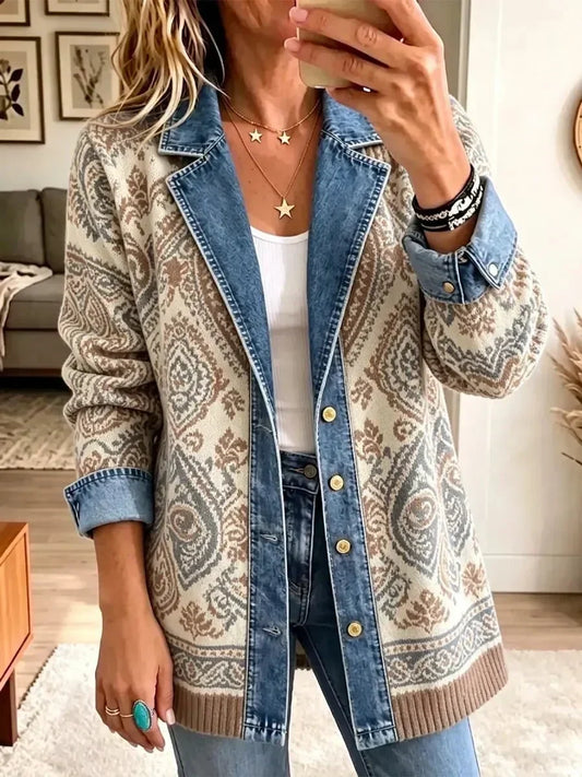 Amélie | Veste en Jean Rétro Ethnique Patchwork Tendance