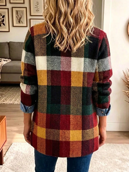 Isabelle | Veste en Jean d'Automne Color-Block à Carreaux