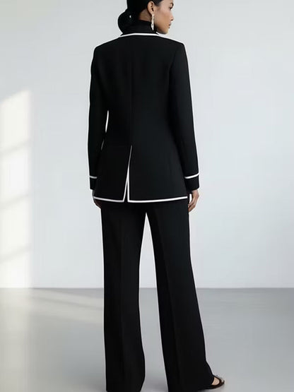 Gwendoline - Ensemble Blazer et Pantalon à Liserés Contrastés, Noir