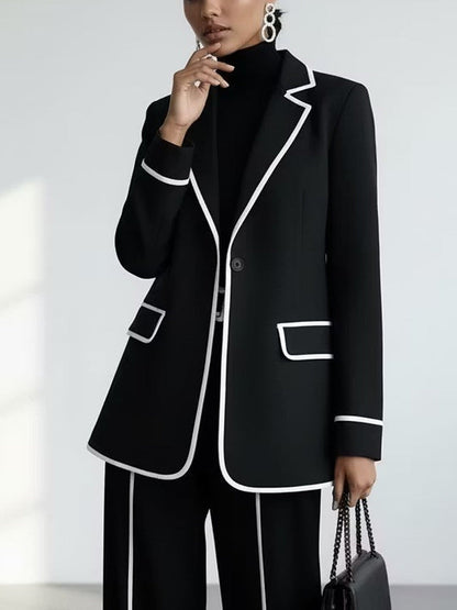 Gwendoline - Ensemble Blazer et Pantalon à Liserés Contrastés, Noir