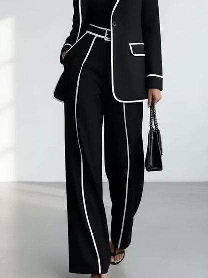 Gwendoline - Ensemble Blazer et Pantalon à Liserés Contrastés, Noir