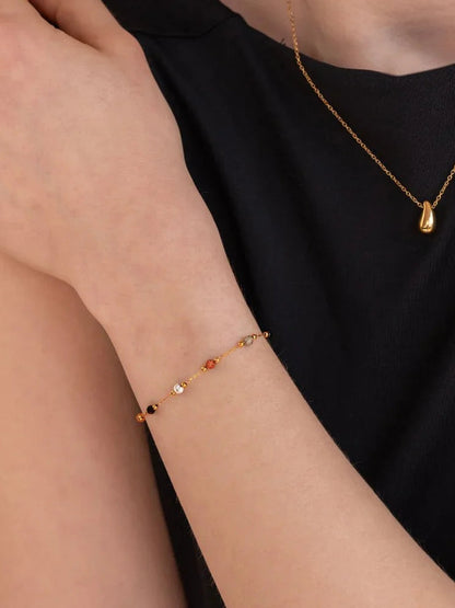 Willow | Armband med stenpärlor, guld