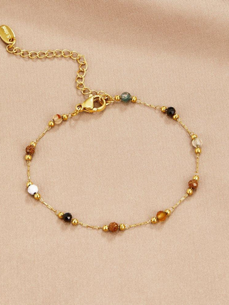 Willow | Armband med stenpärlor, guld