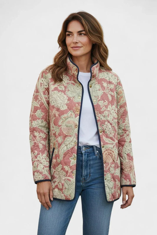 Noélie | Veste Matelassée Décontractée Fleurie Vintage