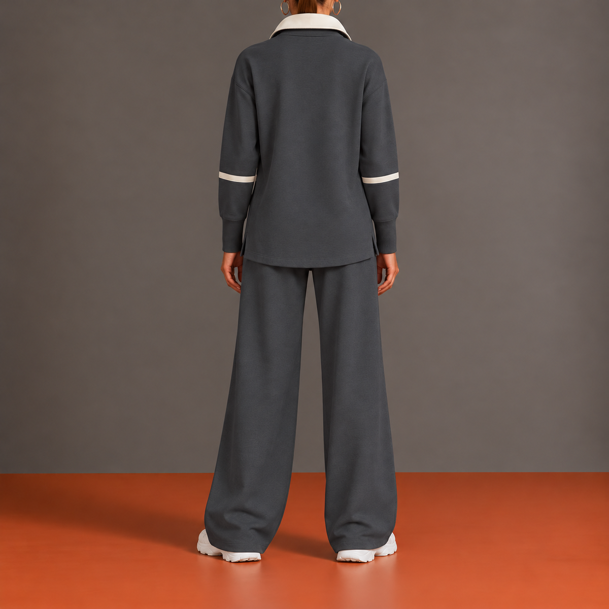 Pierrette - Ensemble Demi-Zip, Ourlet Asymétrique et Pantalon Palazzo