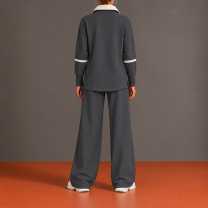 Pierrette - Ensemble Demi-Zip, Ourlet Asymétrique et Pantalon Palazzo