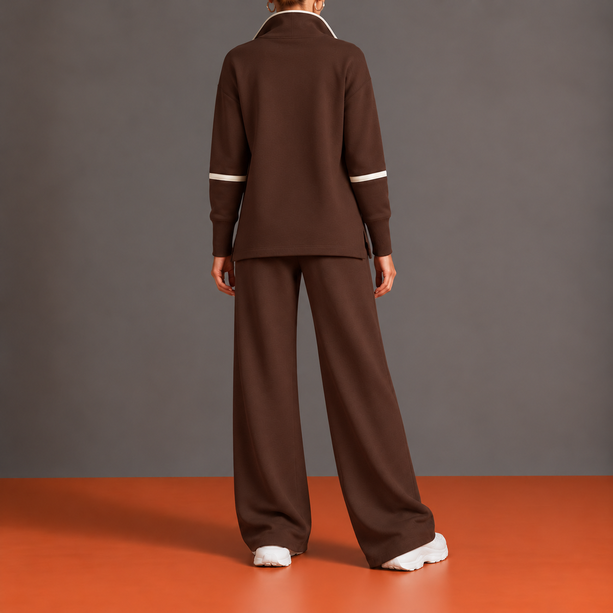 Pierrette - Ensemble Demi-Zip, Ourlet Asymétrique et Pantalon Palazzo