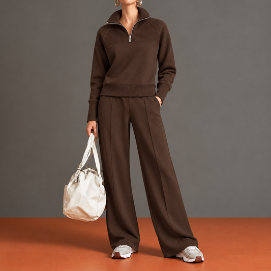 Quitterie - Ensemble Demi-Zip, Empiècement Côtelé et Manches Raglan