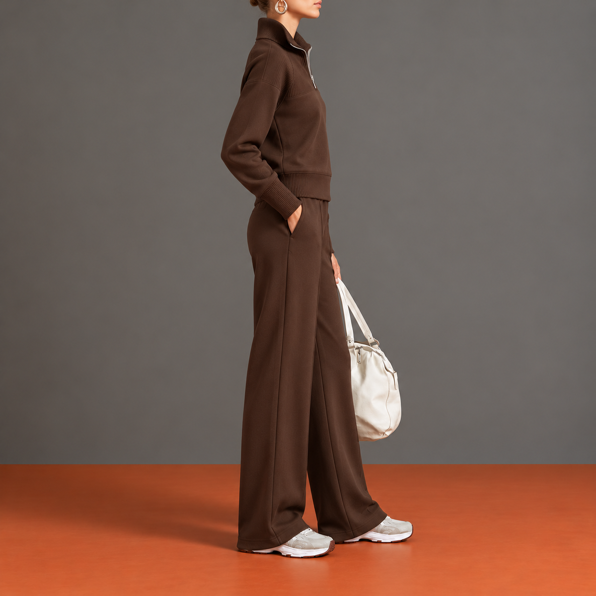 Quitterie - Ensemble Demi-Zip, Empiècement Côtelé et Manches Raglan
