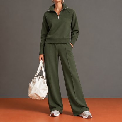 Quitterie - Ensemble Demi-Zip, Empiècement Côtelé et Manches Raglan