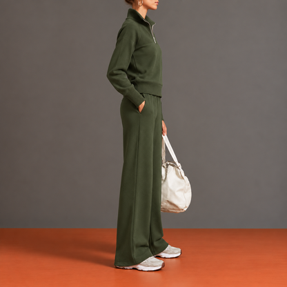 Quitterie - Ensemble Demi-Zip, Empiècement Côtelé et Manches Raglan