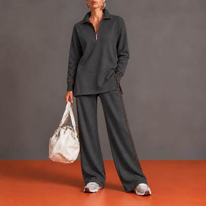Isabeau - Ensemble Tunique Demi-Zip et Fentes Latérales