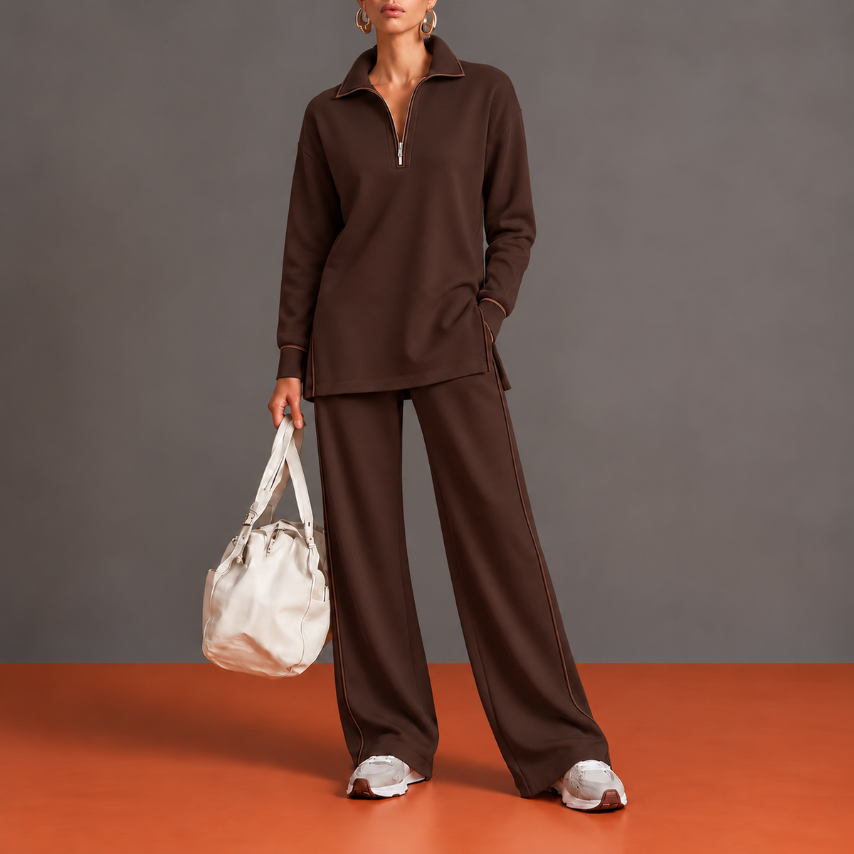 Isabeau - Ensemble Tunique Demi-Zip et Fentes Latérales