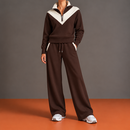 Hyacinthe - Ensemble Demi-Zip, Empiècement en V et Pantalon Large