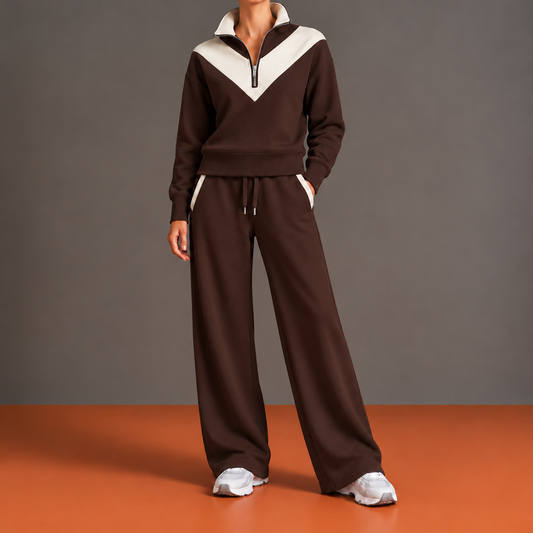 Hyacinthe - Ensemble Demi-Zip, Empiècement en V et Pantalon Large