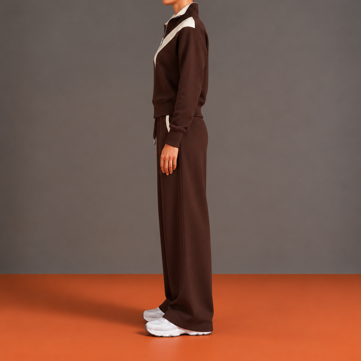 Hyacinthe - Ensemble Demi-Zip, Empiècement en V et Pantalon Large