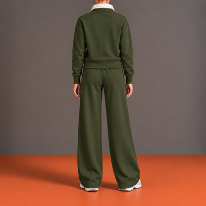 Hyacinthe - Ensemble Demi-Zip, Empiècement en V et Pantalon Large