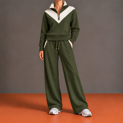 Hyacinthe - Ensemble Demi-Zip, Empiècement en V et Pantalon Large