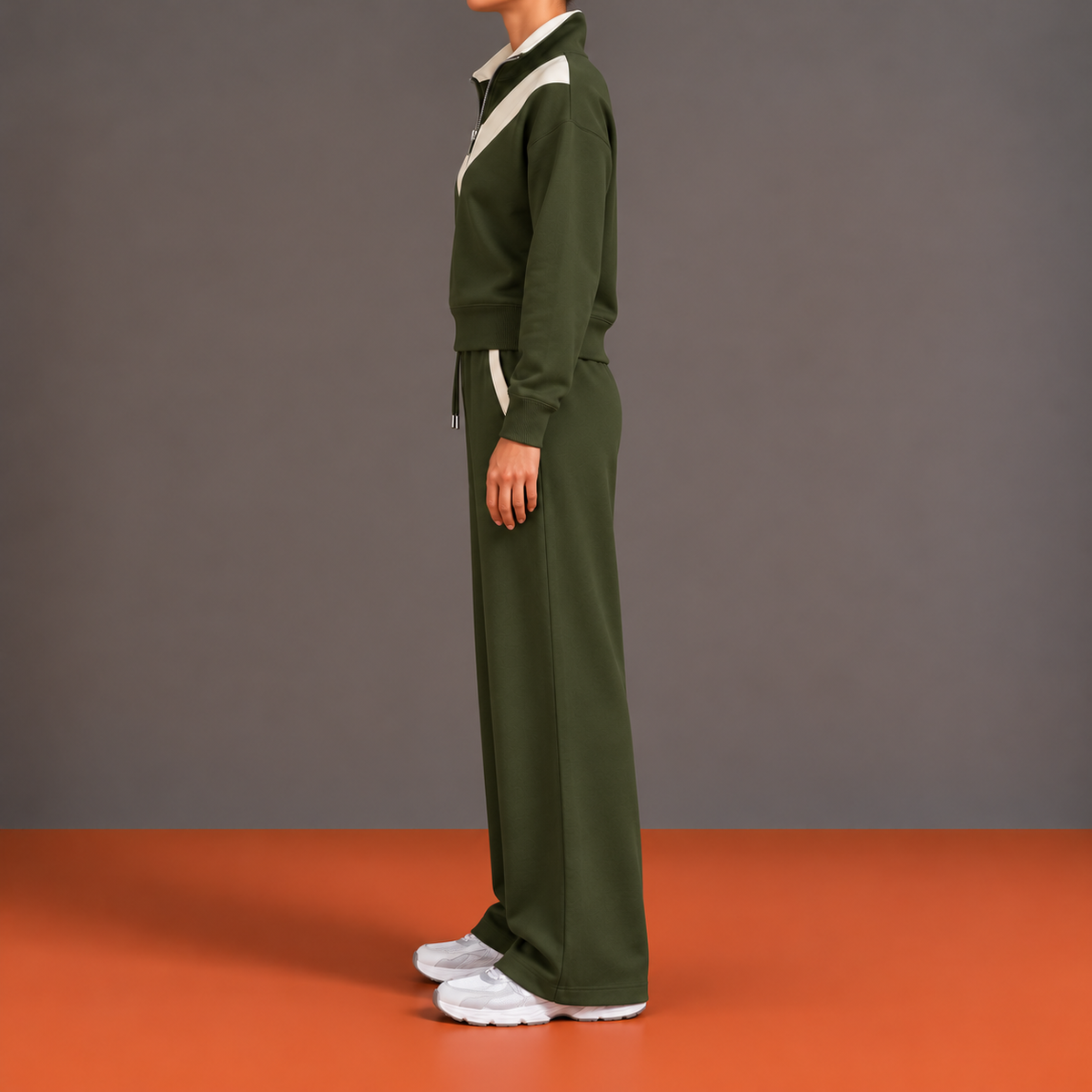 Hyacinthe - Ensemble Demi-Zip, Empiècement en V et Pantalon Large