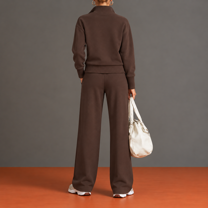 Murielle - Ensemble Demi-Zip à Détails Côtelés Verticaux