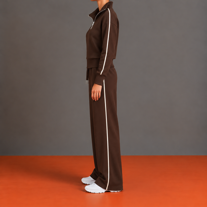Sandrine - Ensemble Zip Décentré, Col Montant et Pantalon Large