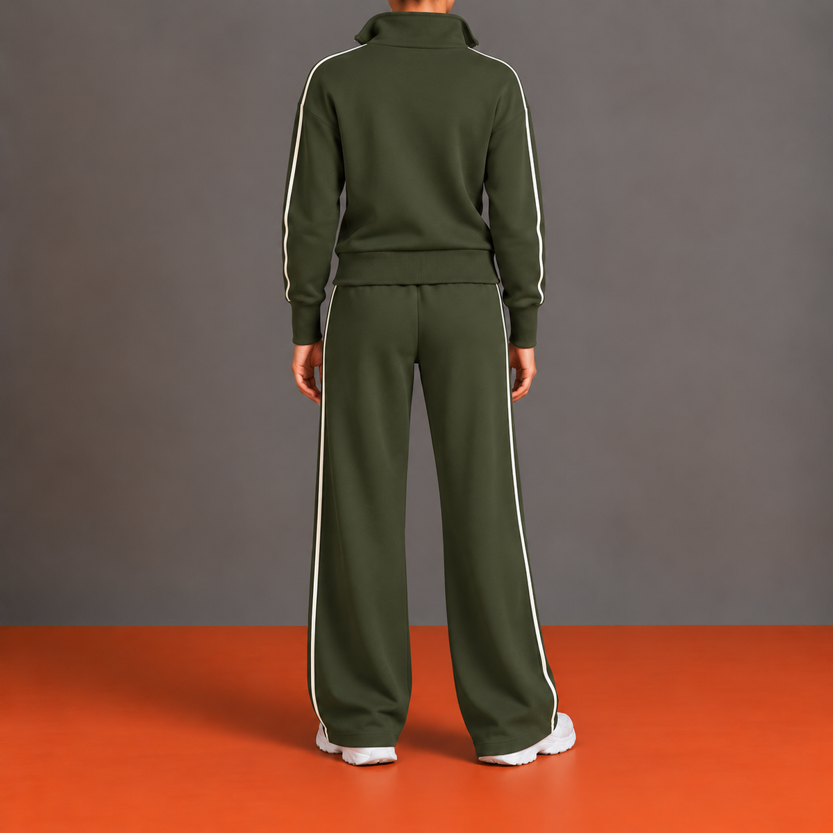 Sandrine - Ensemble Zip Décentré, Col Montant et Pantalon Large