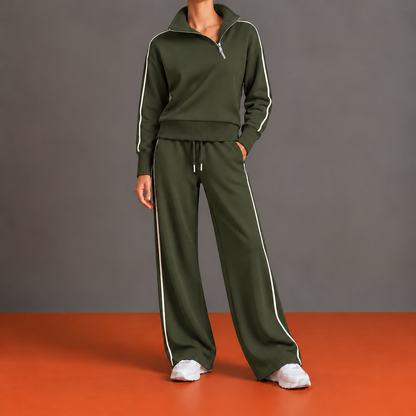 Sandrine - Ensemble Zip Décentré, Col Montant et Pantalon Large