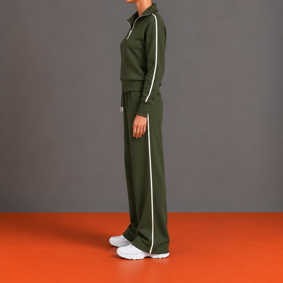Sandrine - Ensemble Zip Décentré, Col Montant et Pantalon Large