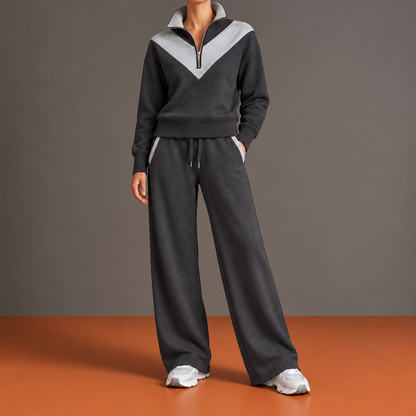 Hyacinthe - Ensemble Demi-Zip, Empiècement en V et Pantalon Large