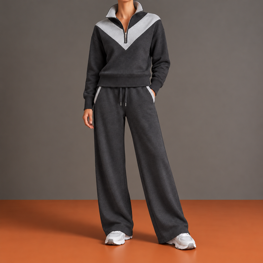 Hyacinthe - Ensemble Demi-Zip, Empiècement en V et Pantalon Large