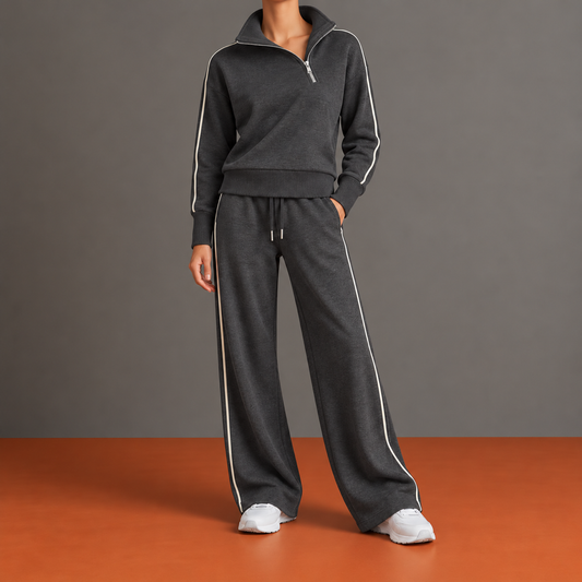 Sandrine - Ensemble Zip Décentré, Col Montant et Pantalon Large