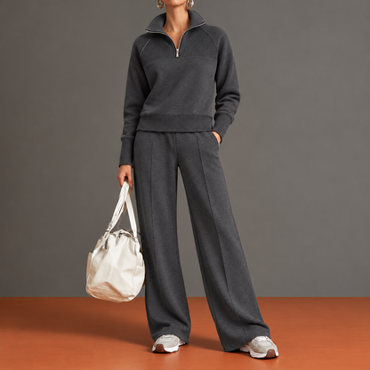 Quitterie - Ensemble Demi-Zip, Empiècement Côtelé et Manches Raglan