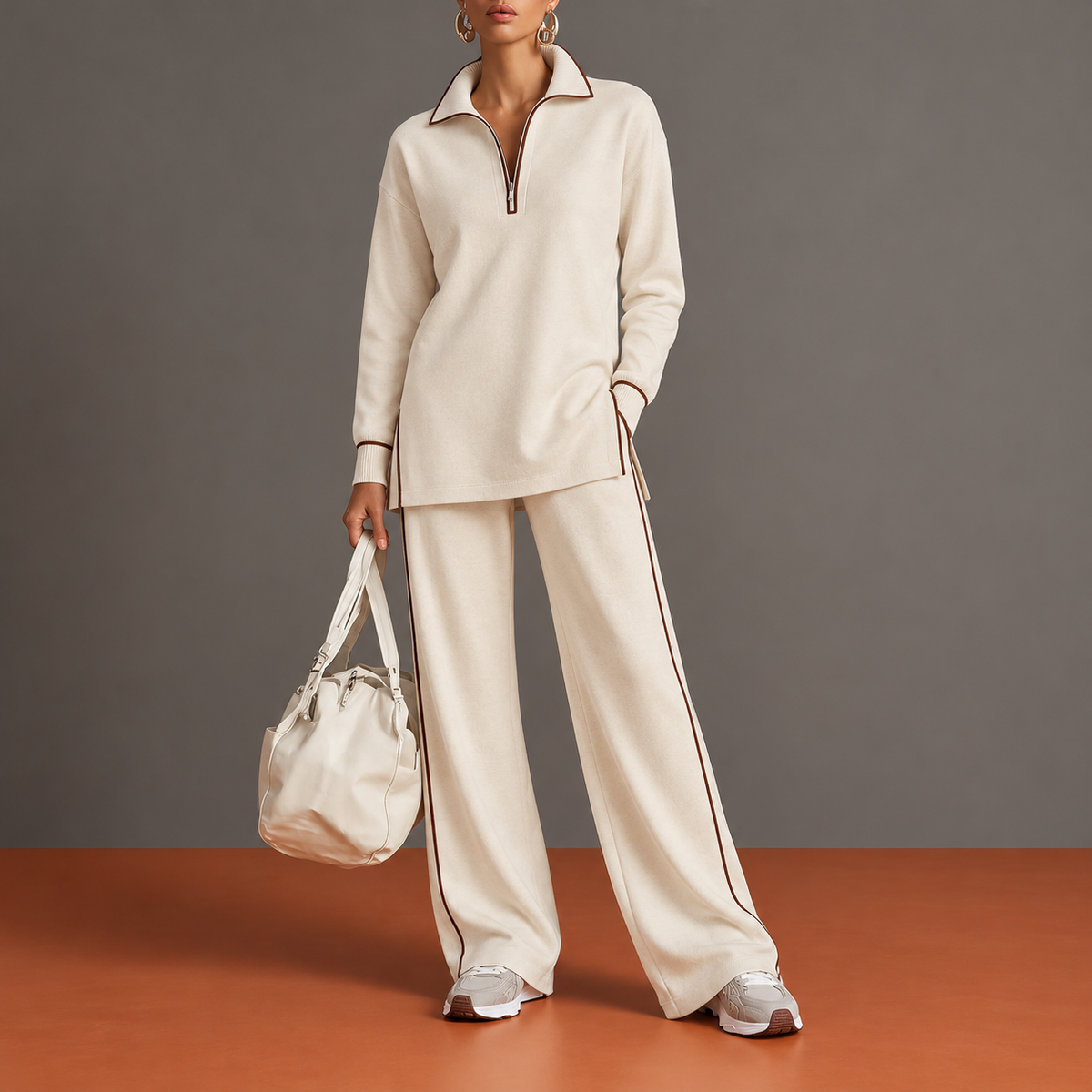 Isabeau - Ensemble Tunique Demi-Zip et Fentes Latérales