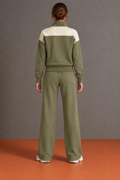 Charlotte - Ensemble Ample Demi-Zip à Épaules Contrastées