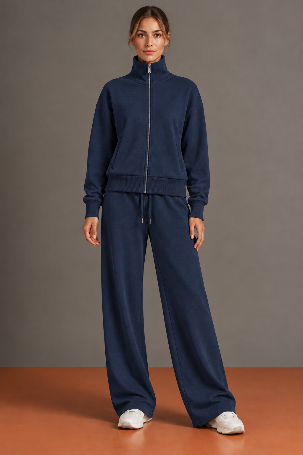 Frédérique - Ensemble Ample Veste Zippée à Col Montant