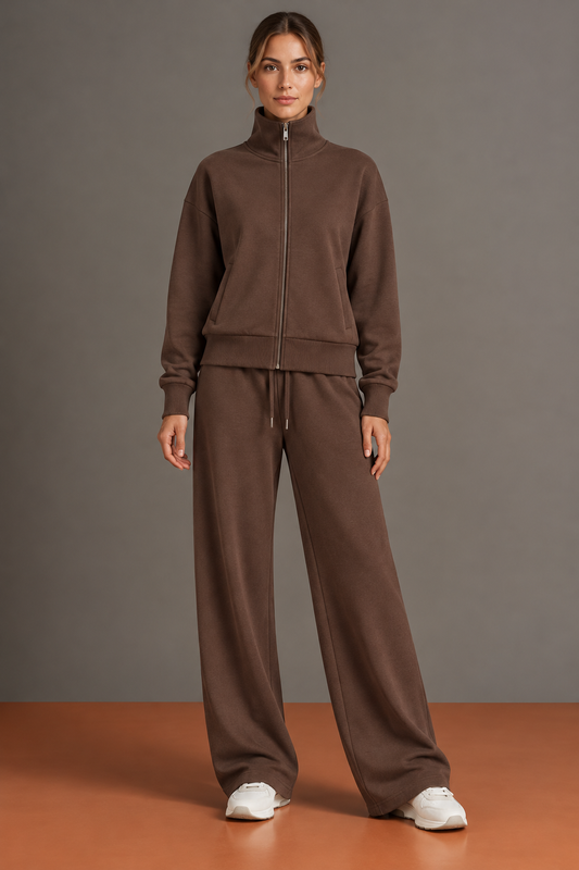 Frédérique - Ensemble Ample Veste Zippée à Col Montant
