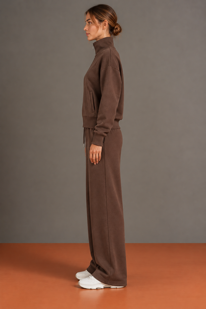 Frédérique - Ensemble Ample Veste Zippée à Col Montant
