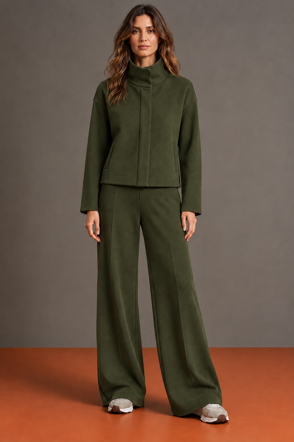 Aurélie - Ensemble Veste à Col Montant et Pantalon Palazzo