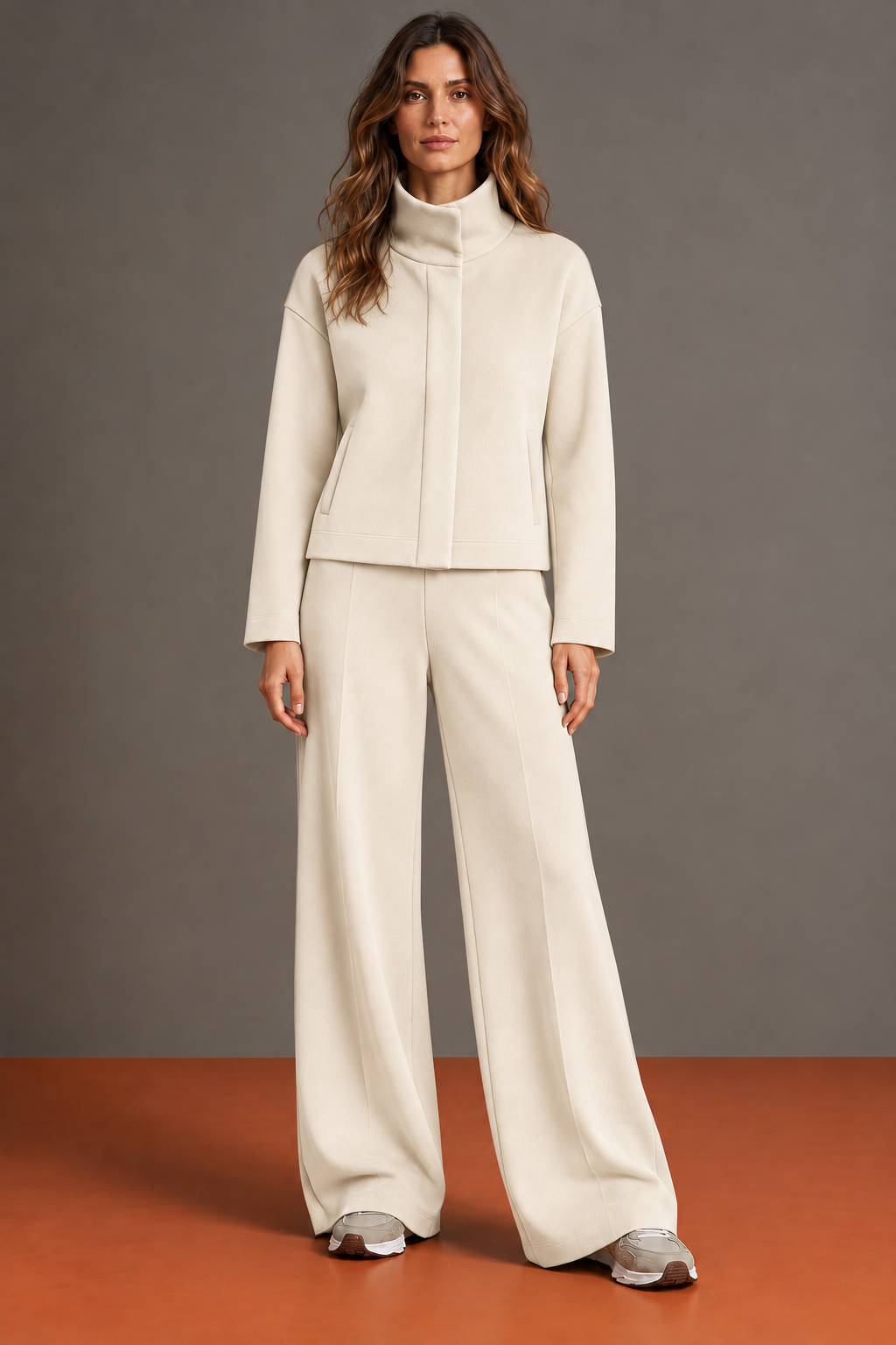Aurélie - Ensemble Veste à Col Montant et Pantalon Palazzo