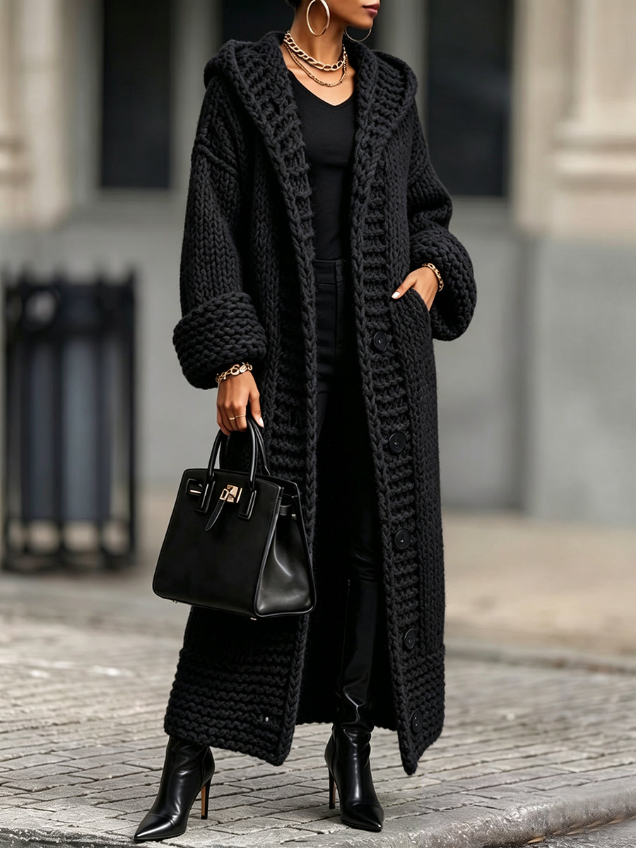 Marie-Victoire - Gilet Long à Capuche en Grosse Maille