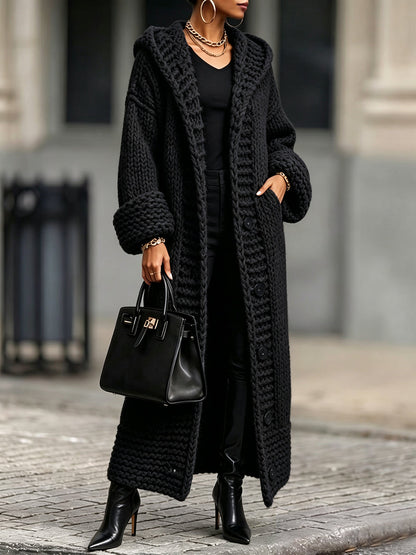 Marie-Victoire - Gilet Long à Capuche en Grosse Maille