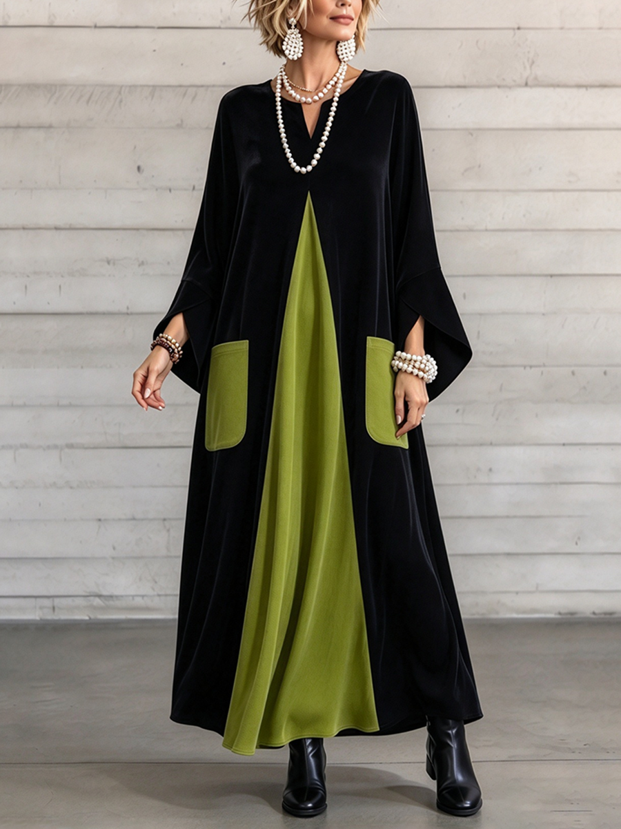 Léana - Robe en Velours Color-Block Élégante et Artistique