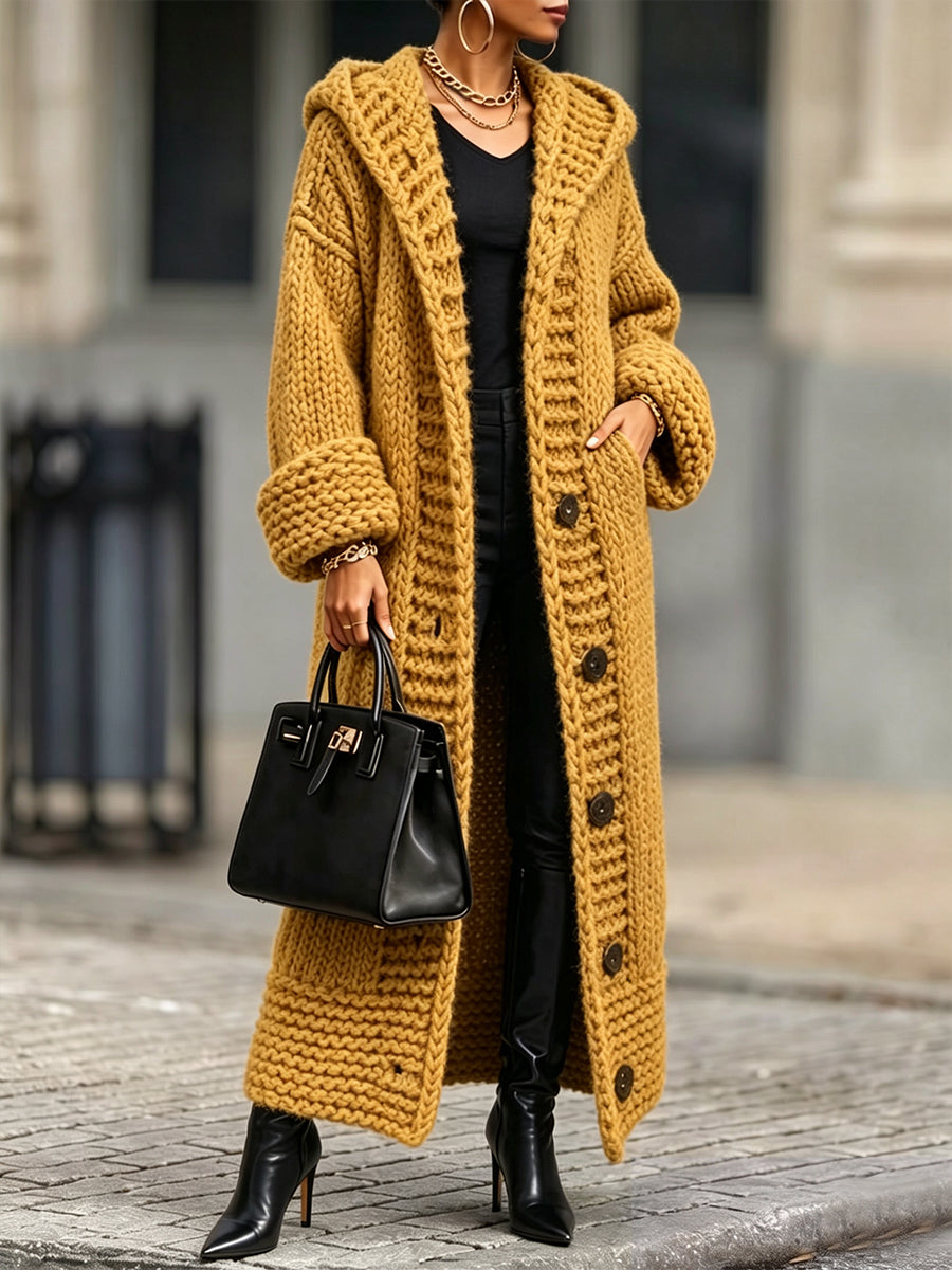 Marie-Victoire - Gilet Long à Capuche en Grosse Maille