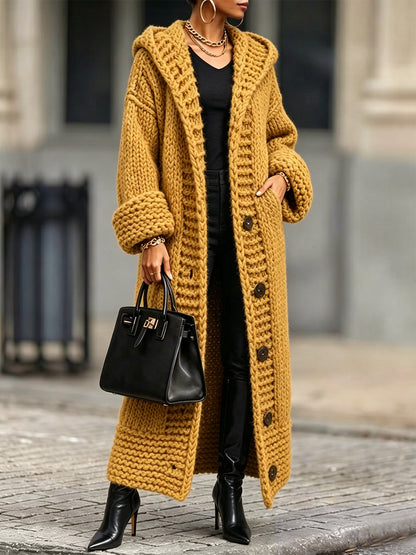Marie-Victoire - Gilet Long à Capuche en Grosse Maille
