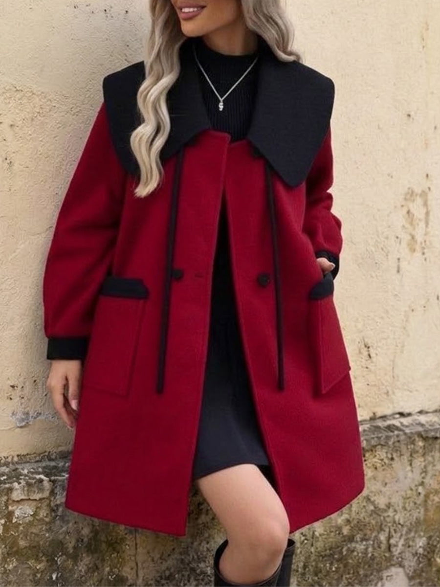 Anne-Ombeline - Manteau Bicolore en Laine à Grands Revers