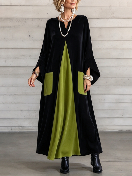 Gisèle | Robe en Velours Color-Block Élégante et Artistique